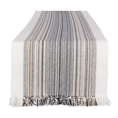 DII Everyday Collection Fringed Stripe Tabletop, Table Runner, 14x108, Black