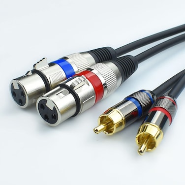 Mugteeve Dual XLR Female to Dual RCA Male Phono Cable Adapter, 5 Feet Balanced 3pin XLRF to Unbalanced RCA Speaker Cable, Gold Plated, OFC Shielded, Noise-Free, for Mixer, Subwoofer, Amplifier