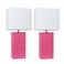 Elegant Designs LC2000-HPK-2PK 2 Pack Modern Leather Table Lamps with White Fabric Shades, Hot Pink