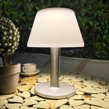 shumi LED Solar Table Lamp Outdoor Waterproof-3 Way Dimmable Outside Patio Table lamp,Solar Modern Bedsid Lamp,Cordless Solar Desk Lamp with Pull Chain for Bedroom Living Room,Kids Room,Garden