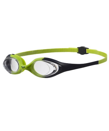 Arena Unisex Youth Spider Junior Swim Goggles Girls and Boys Ages 6 to 12 No Fog Non-Mirror Lens Easy to Adjust Strap No Leak, Navy/Clear/Citronella