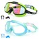 Seago Swim Goggles 2 Pack Anti-Fog Anti-UV Wide View UV Protection, Adjustable Swimming Goggles for Kids 3-15, Light Blue &amp; Black, Green