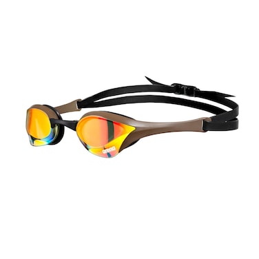Arena Unisex Cobra Ultra Swipe Racing Swim Goggles for Men and Women Swipe Anti-Fog Technology Polycarbonate Mirror Lens, Yellow Copper/Choco