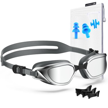ZABERT Swim Goggles,W2 Swimming Goggles for Adult Men Women, Anti-fog UV Protection No Leaking,Mirrored Gray Silver