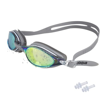 Splaqua Swim Goggles, Swimming Goggles for Adult Men, Women, Boys, Mirror with UV Protection, Anti Fog and Ear Plugs - Grey
