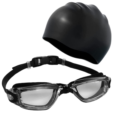 ZHUYNXIR Swim Goggles and swim cap, Swimming Goggles with anti-fog function for man and woman. (black-kid)
