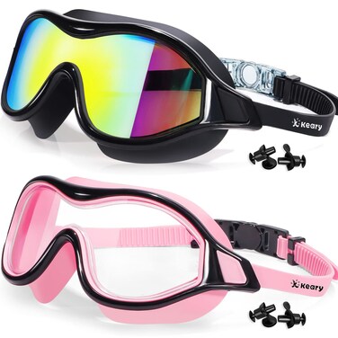 Keary 2 Pack Swimming Goggles Anti-fog Swim goggles for Adult Men Women Youth, UV Protection Waterproof Big Frame Clear Swim Goggles Pool Water Glasses Swim Mask, Underwater Goggles for Swimming