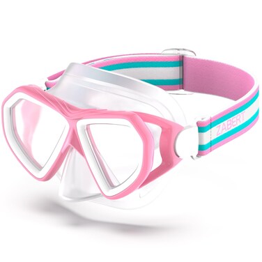 ZABERT Girls Kids Swim Goggles Mask Nose Cover Fabric Strap - Snorkel Dive Swimming Snorkeling Scuba Diving - Age 6-14 Pink