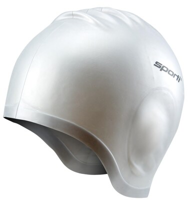 Sporti Silicone Ear Swim Cap - Silver