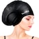 IJRPLM Swim Cap Long Hair,Silicone Swimming Caps with 3D Ear Cover,Waterproof Adult Swim Hats Bathing Caps for Women Men,Keep Your Hair Dry(Black)