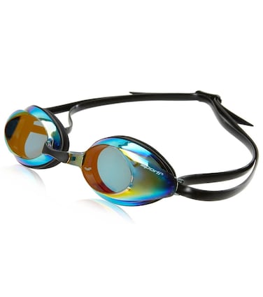 Sporti Unisex Adult Negative Optical Swimming Goggles, Antifog Mirrored Swim Goggles for Men &amp; Women, Shatter-resistant, Double Straps - S2 - Revo Mirror/Smoke Lens/Black Frame - Negative2.0