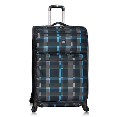 LUCAS Designer Luggage Collection - Expandable 28 Inch Softside Bag - Durable Large Ultra Lightweight Checked Suitcase with 4-Rolling Spinner Wheels (Old School Navy)