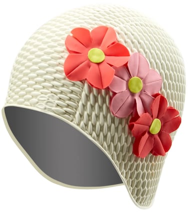 Sporti Floral Bubble Swim Cap - White/Pink/Yellow/Red