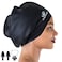Dsane Extra Large Swimming Cap for Women and Men,Special Design Swim Cap for Very Long Thick Curly Hair&amp;Dreadlocks Weaves Braids Afros Silicone Keep Your Hair Dry(Black/XL)