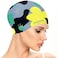 Jonhasoo Swim Cap Women, Silicone Swimming Cap for Long Hair with Flower Printed (Airy Blue)