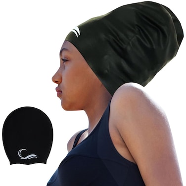 Long Hair Dreadlock Swim Cap &acirc;&euro;&ldquo; Silicone Swimming (Black, X-Large)