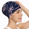 Jonhosoo Silicone Swim Cap for Women, Waterproof Long Hair Swimming Caps with Flower Printed (Navy)