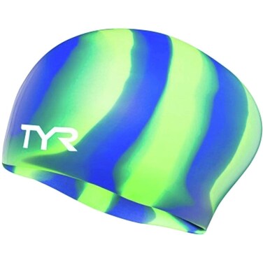 TYR Mens Long Hair Silicone Swim Cap, Green