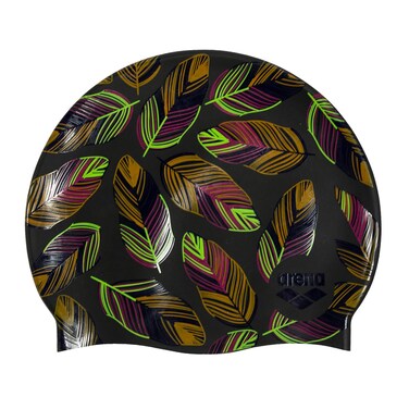 Arena Print 2 Unisex Silicone Swim Cap for Adults, Women and Men Intensive Training Comfortable Non-Slip Long Hair Swimming Hat, Falling Leaves