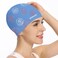 Jonhasoo Silicone Swim Cap for Women, Waterproof Long Hair Swimming Caps with Color Stripe Printed (Circle-Navy)