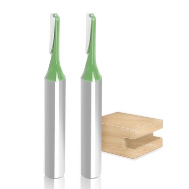 Aopin Router Bit 4mm Cutting Dia 6mm Shank Dia Single Flute Straight Bit Carbide for Woodworking Milling Cutter Tool, Green, Silver, 2Pcs