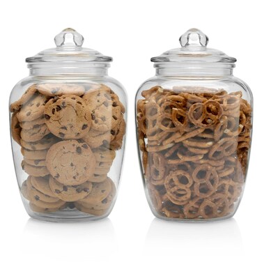 Glass Jars with Airtight Lid - Set of 2 Large Apothecary Jar - 2 pc Glass Jar Set &acirc;&euro;&ldquo; Canisters Sets for the Kitchen for Cookies, Flour, Sugar, Rice - Holds 75oz 9.5 x 5.5-inch