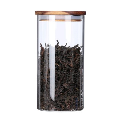 KKC HOME ACCENTS Clear Borosilicate Glass Storage Canister with Airtight Wood Lids,Air Tight Sealed Glass Jar for Loose Leaf Tea,Grinder Coffee,Coffee Beans,Matcha,39 Fluid Ounces