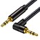 3.5mm Aux Cord Braided 12ft: Hi-Fi Sound Double Layer Shielded Zinc Alloy Case 90 Degree Right 1/8 AUX Cord for Car Compatible with Stereos, Speaker, iPod iPad Smartphone, Headphones