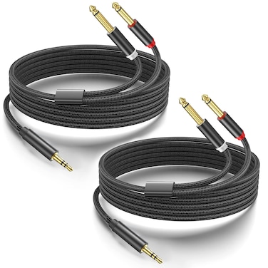 Yumiwoow 2Pack 10Ft 3.5mm 1/8" TRS to Dual 6.35mm 1/4" TS Mono Stereo Y-Cable Splitter Cord for Smartphone, Computer, CD Player, Speakers and Home Systems Amplifier