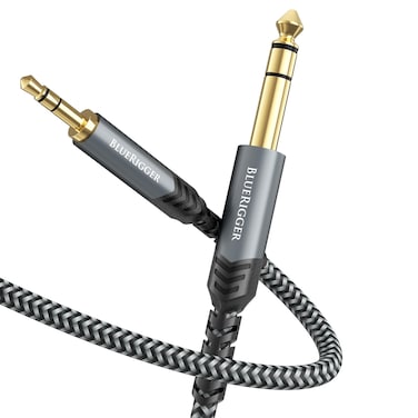 BlueRigger 3.5mm to 6.35mm Audio Cable (6FT, Bi-Directional, 3.5mm 1/8" Male TRS to 6.35mm 1/4" Male TRS, Braided Stereo Audio Cable for Cellphone, Amplifiers, Guitar, Speaker
