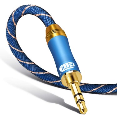 AUX Cable,EMK 3.5mm Nylon Braided Auxiliary Audio Cable [24KGold-Plated,Hi-fi Sound Quality] Tangle-Free AUX Cable for Headphones,Laptop,Phones,Tablets,MP3 Players,Car Stereos and More (3.3ft/1m)