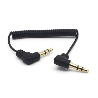 RIIPOO Coiled 3.5mm Audio Cable - 2-Pack 30cm Mini Coiled 3.5mm Headphone Cable, 90 Degree 1/8" 3.5mm TRS Jack Male to Male Stereo Aux Audio Coiled Cord (M - M)