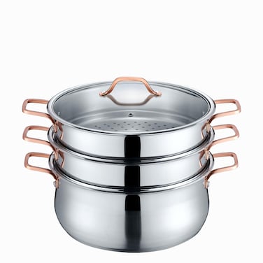 CONCORD Premium Stainless Steel 3 Tier Steamer w/Rose Gold Handles 34 cm