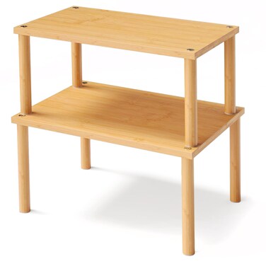VERTORGAN Cabinet Organizer Shelf,Set of 2 Kitchen Counter Shelves,Bamboo Stackable Expandable Spice Rack Countertop(Medium)