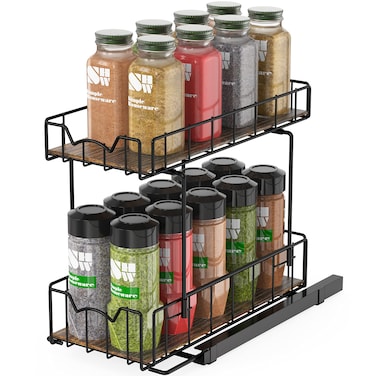 Simple Houseware 2-Tier Spice Rack Slide Out Wire Basket Drawer Organizer, Black