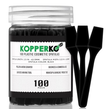 Kopperko 100 Pack 2.5 Inch Cosmetic Spatulas - Small Plastic Spatula for Cosmetics, Creams, &amp; Crafts   Makeup Spatula or Multipurpose Mini Applicator for Mixing, Skincare, or Scraping Jars   Black