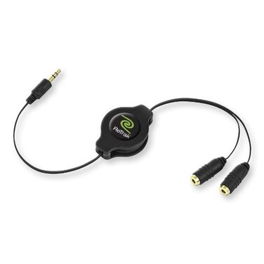 ReTrak Retractable 3.5mm Male to Dual 3.5mm Female Audio Cable (ETCableSPLIT)