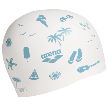 Arena Unisex Adult Reversible Training Swim Cap Men and Women 2-in-1 Silicone Bathing Cap Waterproof Comfortable Fit, Beach Vibes, One Size