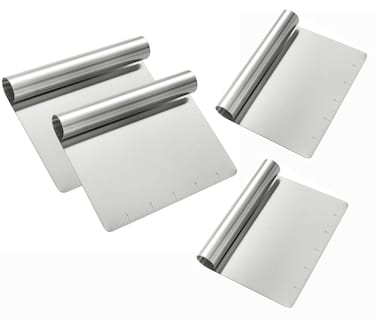 4 Pack Stainless Steel Food Scraper and Chopper Large Griddle Spatula Kitchen Tool Gadget,Multi-purpose Kitchen Utensil for Dough, Cake, Pizza
