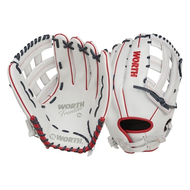Worth   FREEDOM SERIES Slowpitch Softball Glove   14 Inch   White/Navy/Red   Right Hand Throw