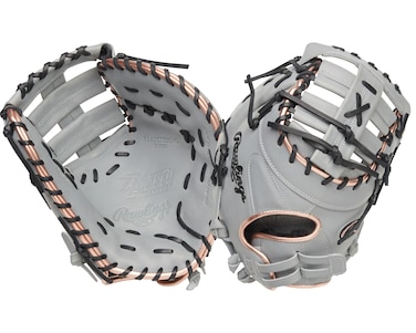 Rawlings   LIERTY ADVANCED Color Series Fastpitch Softball First Base Mitt   Left Hand Throw   13' Single Post Double Bar Web   Grey/Rose Gold/Black
