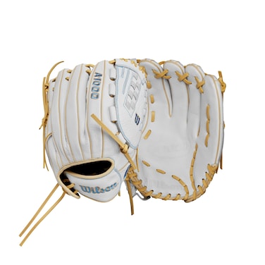 WILSON 2024 A1000&Acirc;&reg; V125 12.5&acirc;&euro; Outfield Fastpitch Softball Glove - White/Blue/Blonde, Left Hand Throw