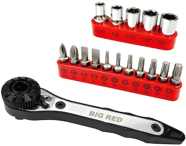 BIG RED 17 Pc Mini Ratchet Wrench screwdriver Set, 36 Teeth Reversible Super High Torque 1/4" Socket,setCr-V Steel allen wrenches sets,BHT-17HTRS01