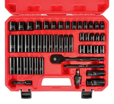 EACELIY 46pcs 3/8" Socket Set, Drive Impact Socket Set, SAE/Metric, Deep &amp; Shallow, Cr-V Steel, 6 Point and 12 Point Sockets with 72-Teeth Reversible Ratchet