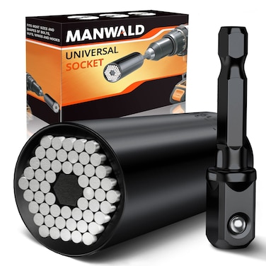 MANWALD Universal Socket Tool, Super Socket Unscrew Any Bolt, Adjustable Socket Drill with Adapter, Christmas Stocking Stuffers for Him, Men, Kids, Boyfriends, 2 PCS, Black
