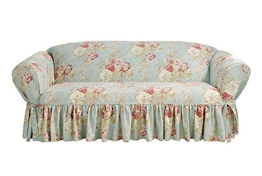 Waverly Ballad Bouquet 1 Piece T Cushion Sofa Slipcover in Robin's Egg
