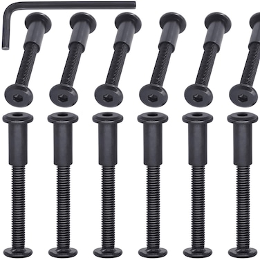 Mardatt 12Sets M6x50mm Black Hex Socket Cap Bolts and Barrel Nuts, Crib Bolts Flat Head Binding Bolt Screw Post for Belt Buckle Leather Furniture