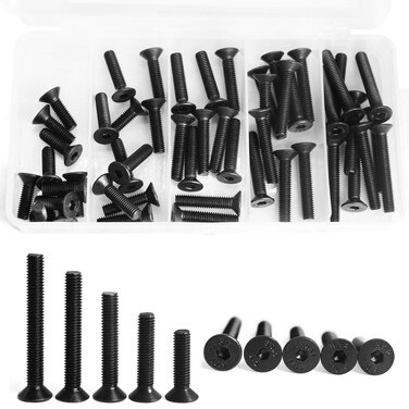 M6 x 20mm 25mm 30mm 35mm 40mm Flat Head Socket Cap Screws Countersunk Bolts, 10.9 Grade Alloy Steel, Black Oxide Finish, Fully Threaded, Metric Allen Hex Drive, Assortment Kit 50PCS