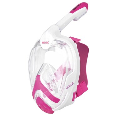 SEAC Unica + Bag, Full Face Snorkeling Mask 180&Acirc;&deg; GoPro Compatible Snorkel Mask- Panoramic Full Face with Anti-Fog Anti-Leak Snorkeling Design, Adults, White/Pink, s-m (1700002001132A)