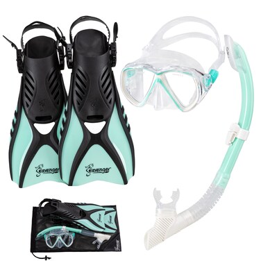 Seavenger Hanalei Anti-Fog 4-Piece Snorkeling Set (Mint, Large)